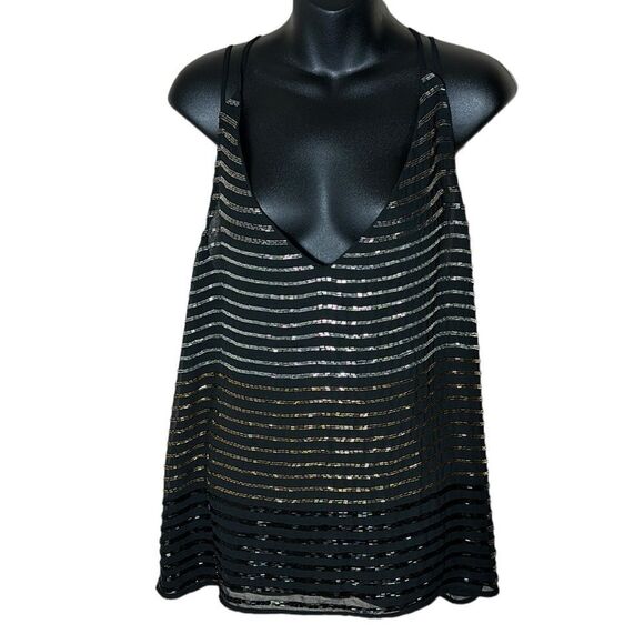 black sheer ladder back tank top heavy fully beaded  chiffon layered fairycore - Picture 1 of 8